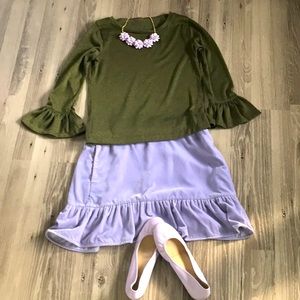 J. Crew Sparkly Loden Green ruffle sleeve Crew neck blouse/XS